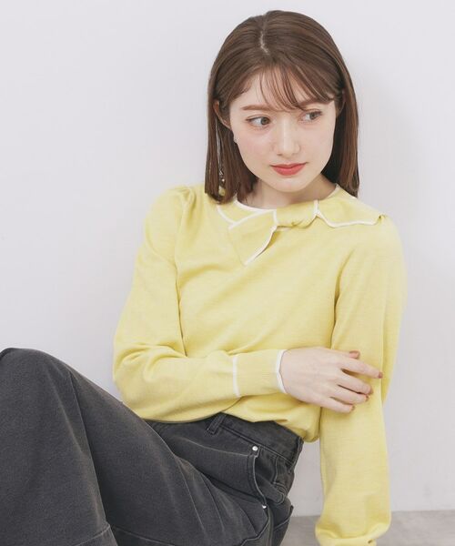 index / インデックス ニット・セーター | サイドリボンバイカラーニット【洗濯機OK】(イエロー(531))