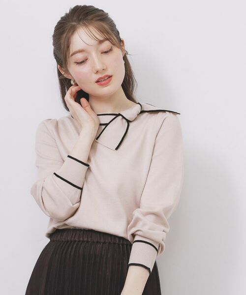 index / インデックス ニット・セーター | サイドリボンバイカラーニット【洗濯機OK】(グレージュ(550))