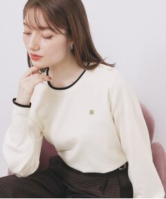 index / インデックス ニット・セーター | ゴールドパーツ付きバイカラークルーネックニット【洗濯機OK】