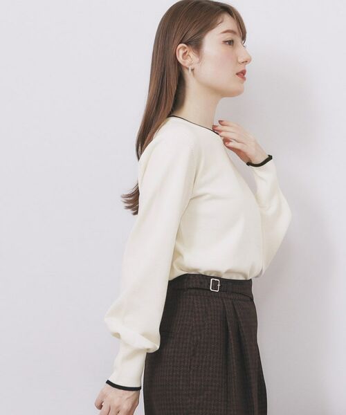 index / インデックス ニット・セーター | ゴールドパーツ付きバイカラークルーネックニット【洗濯機OK】 | 詳細1