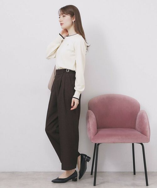 index / インデックス ニット・セーター | ゴールドパーツ付きバイカラークルーネックニット【洗濯機OK】 | 詳細3