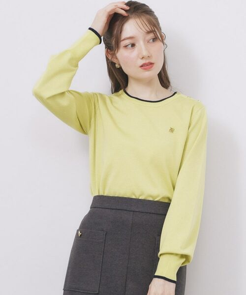 index / インデックス ニット・セーター | ゴールドパーツ付きバイカラークルーネックニット【洗濯機OK】 | 詳細9