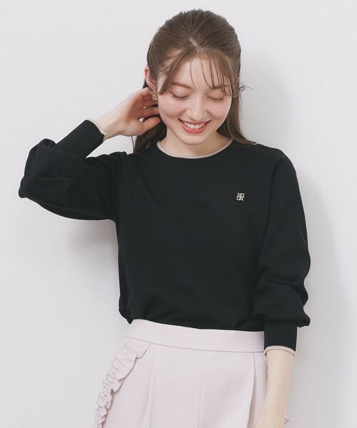 index / インデックス ニット・セーター | ゴールドパーツ付きバイカラークルーネックニット【洗濯機OK】(ブラック(519))