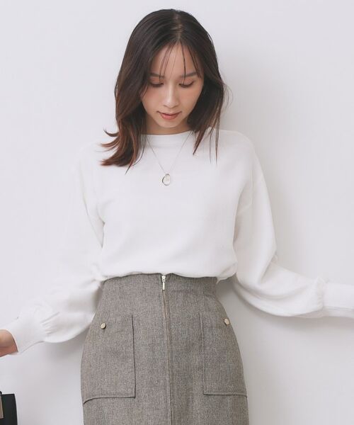 index / インデックス ニット・セーター | ラメガーター編みボートネックニット【洗濯機OK】《8col/XS~LL》(オフホワイト(003))