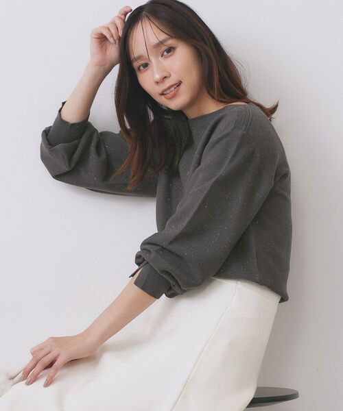 index / インデックス ニット・セーター | ラメガーター編みボートネックニット【洗濯機OK】《8col/XS~LL》(チャコールグレー(814))