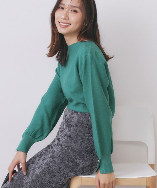 index / インデックス ニット・セーター | ラメガーター編みボートネックニット【洗濯機OK】《8col/XS~LL》(グリーン(823))