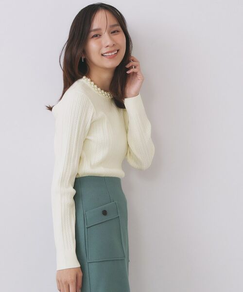 index / インデックス ニット・セーター | パール調ネックケーブルニット【洗濯機OK】(オフホワイト(003))