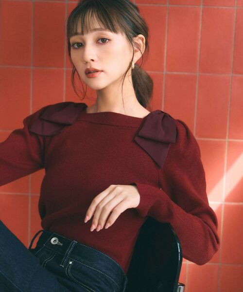 index / インデックス ニット・セーター | ショルダービッグリボンスクエアニット【洗濯機OK】 | 詳細1