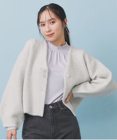 index / インデックス カーディガン・ボレロ | リボンブローチフィルムラメフェザーカーディガン【洗濯機OK】