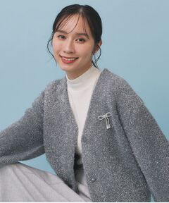 index / インデックス カーディガン・ボレロ | リボンブローチフィルムラメフェザーカーディガン【洗濯機OK】
