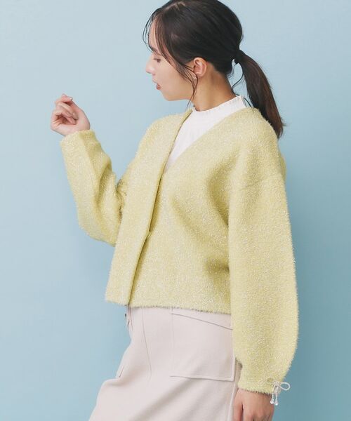 index / インデックス カーディガン・ボレロ | リボンブローチフィルムラメフェザーカーディガン【洗濯機OK】 | 詳細17