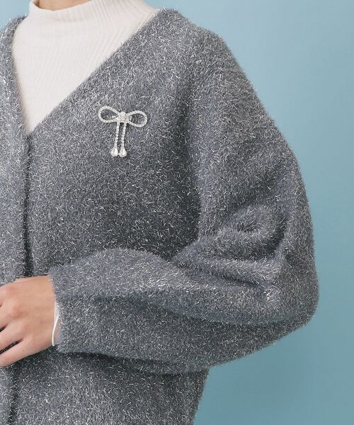 index / インデックス カーディガン・ボレロ | リボンブローチフィルムラメフェザーカーディガン【洗濯機OK】 | 詳細28