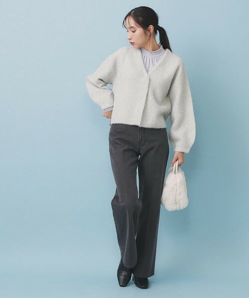 index / インデックス カーディガン・ボレロ | リボンブローチフィルムラメフェザーカーディガン【洗濯機OK】 | 詳細8