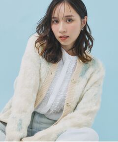 index / インデックス カーディガン・ボレロ | フェザー幾何ジャカードクルーミドルカーディガン【洗濯機OK】