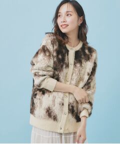 index / インデックス カーディガン・ボレロ | フェザー幾何ジャカードクルーミドルカーディガン【洗濯機OK】