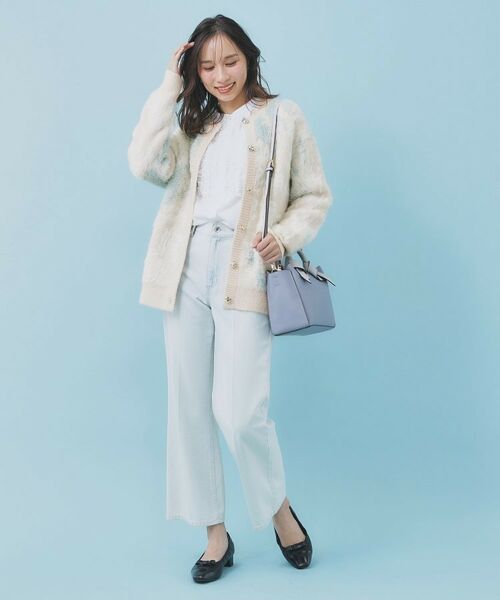 index / インデックス カーディガン・ボレロ | フェザー幾何ジャカードクルーミドルカーディガン【洗濯機OK】 | 詳細10