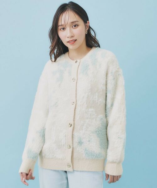index / インデックス カーディガン・ボレロ | フェザー幾何ジャカードクルーミドルカーディガン【洗濯機OK】 | 詳細13