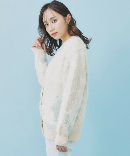index / インデックス カーディガン・ボレロ | フェザー幾何ジャカードクルーミドルカーディガン【洗濯機OK】 | 詳細14
