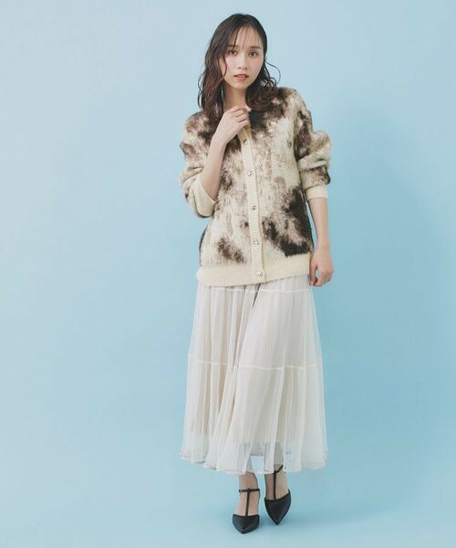 index / インデックス カーディガン・ボレロ | フェザー幾何ジャカードクルーミドルカーディガン【洗濯機OK】 | 詳細2