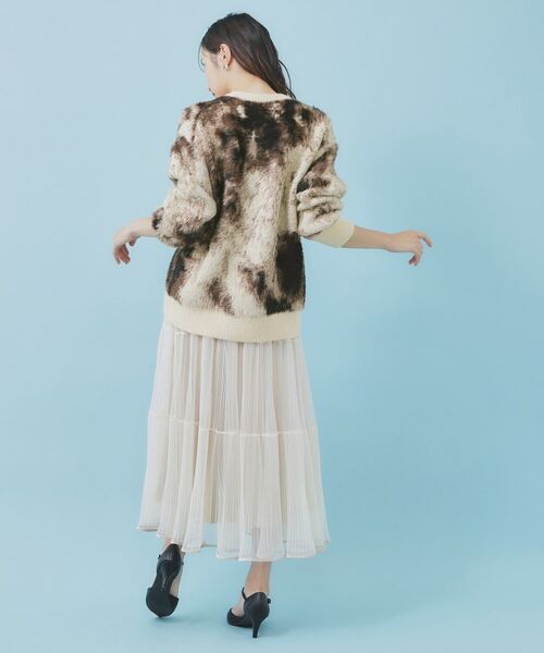 index / インデックス カーディガン・ボレロ | フェザー幾何ジャカードクルーミドルカーディガン【洗濯機OK】 | 詳細3