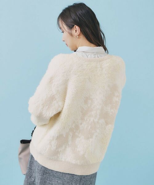 index / インデックス カーディガン・ボレロ | フェザー幾何ジャカードクルーミドルカーディガン【洗濯機OK】 | 詳細5