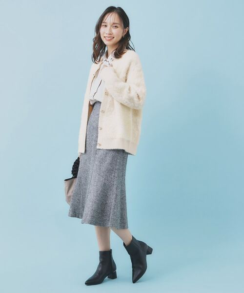 index / インデックス カーディガン・ボレロ | フェザー幾何ジャカードクルーミドルカーディガン【洗濯機OK】 | 詳細6