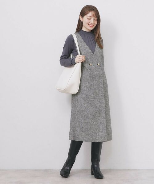 index / インデックス ミニ丈・ひざ丈ワンピース | ラップ風ツイードジャンスカ【洗濯機OK/防シワ】 | 詳細4