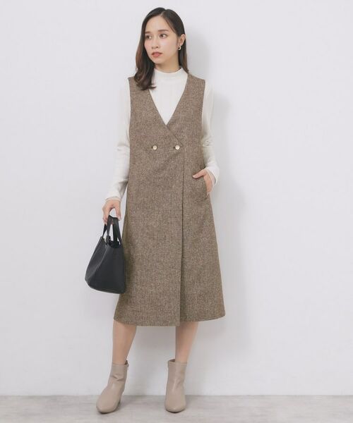 index / インデックス ミニ丈・ひざ丈ワンピース | ラップ風ツイードジャンスカ【洗濯機OK/防シワ】 | 詳細8