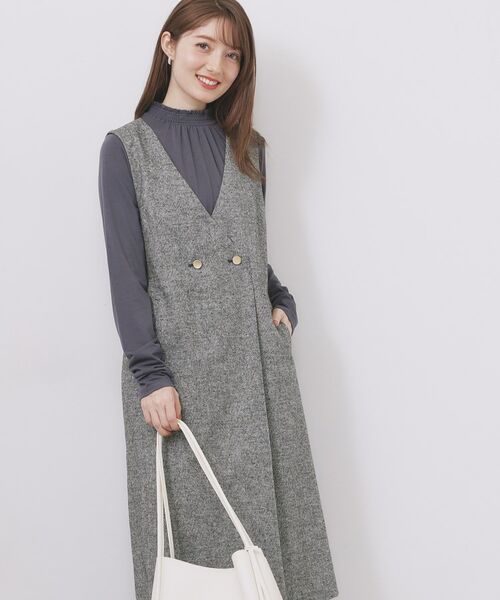 index/インデックス ラップ風ツイードジャンスカ【洗濯機OK/防シワ】 ブラック(019) 42(LL) index/インデックス ラップ風ツイードジャンスカ【洗濯機OK/防シワ】 ブラック(019) 42(LL)