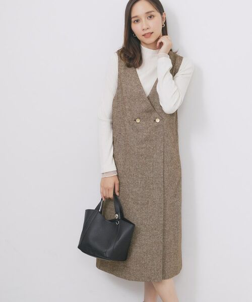 index/インデックス ラップ風ツイードジャンスカ【洗濯機OK/防シワ】 ブラウン(044) 42(LL) index/インデックス ラップ風ツイードジャンスカ【洗濯機OK/防シワ】 ブラウン(044) 42(LL)