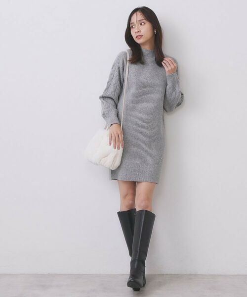 index / インデックス ワンピース | ウール混ケーブルスリーブミニワンピース【洗濯機OK】 | 詳細8