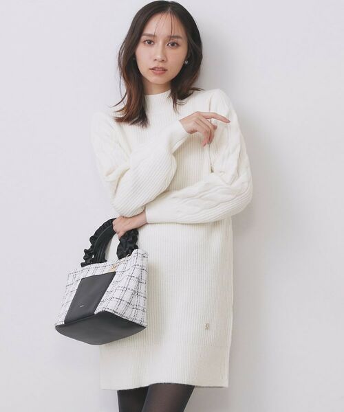 index / インデックス ワンピース | ウール混ケーブルスリーブミニワンピース【洗濯機OK】(オフホワイト(003))