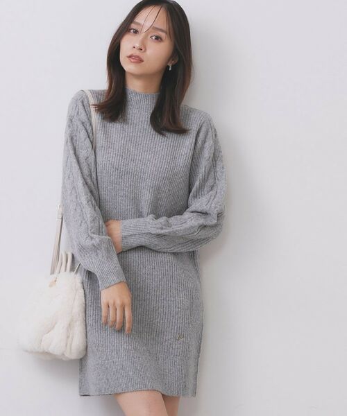 index / インデックス ワンピース | ウール混ケーブルスリーブミニワンピース【洗濯機OK】(グレー(012))