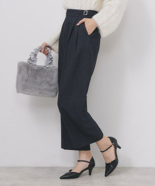 index/インデックス カルゼツイードストレッチワイドパンツ【洗濯機OK/防シワ/イージーアイロン/抗ピル】 ネイビー(094) 36(S)