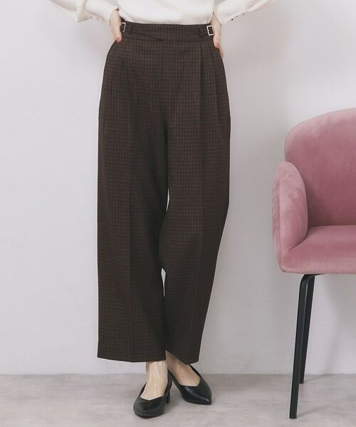 index / インデックス パンツ | カルゼツイードストレッチワイドパンツ【洗濯機OK/防シワ/イージーアイロン/抗ピル】(ブラウン(244))