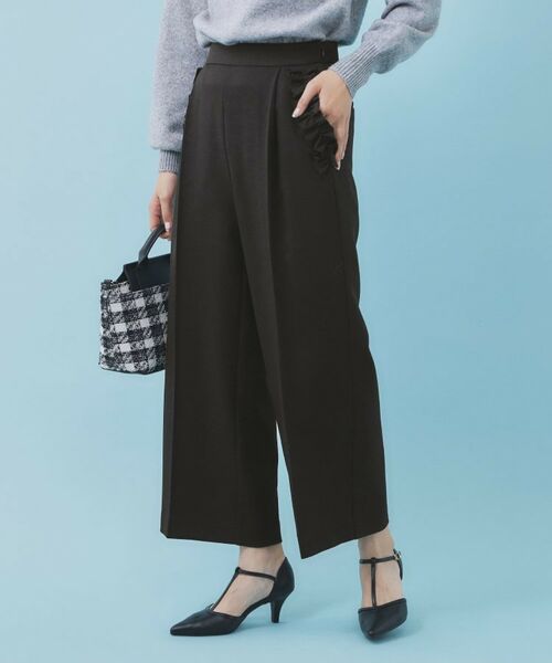 index / インデックス パンツ | フリルポケットストレートパンツ【洗濯機OK/防シワ】(ブラック(019))