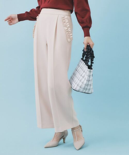 index / インデックス パンツ | フリルポケットストレートパンツ【洗濯機OK/防シワ】(ライトピンク(070))