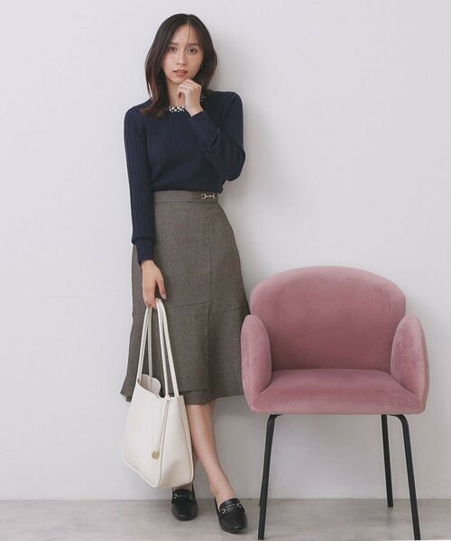 index / インデックス スカート | カルゼツイードアシメフレアスカート【洗濯機OK/防シワ/イージーアイロン/抗ピル】 | 詳細3