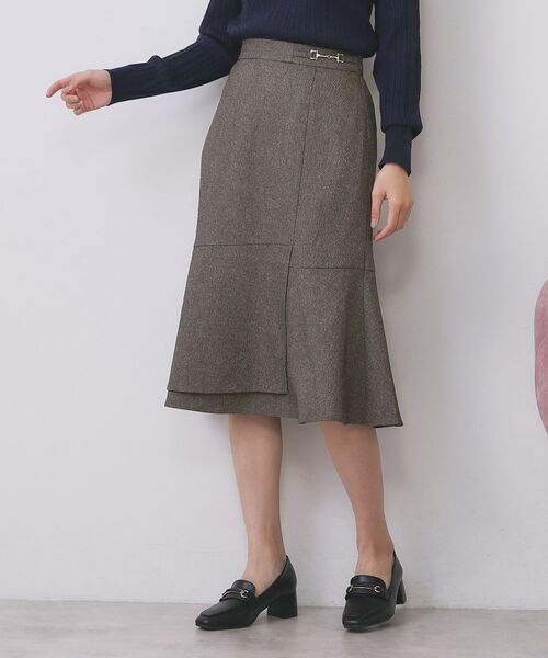 index / インデックス スカート | カルゼツイードアシメフレアスカート【洗濯機OK/防シワ/イージーアイロン/抗ピル】(チャコールグレー(013))