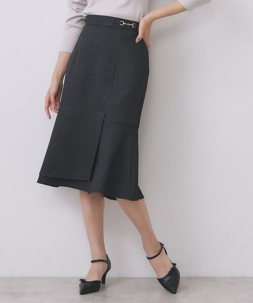 index / インデックス スカート | カルゼツイードアシメフレアスカート【洗濯機OK/防シワ/イージーアイロン/抗ピル】(ネイビー(094))