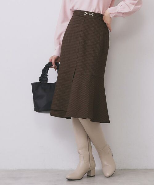 index / インデックス スカート | カルゼツイードアシメフレアスカート【洗濯機OK/防シワ/イージーアイロン/抗ピル】(ブラウン(244))