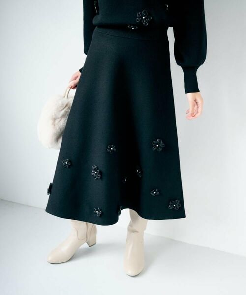 index / インデックス スカート | フラワーモチーフニットフレアスカート【洗える】 | 詳細2