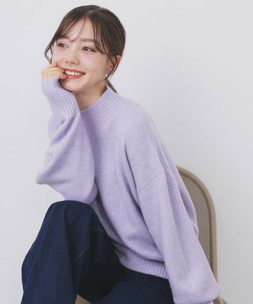 index / インデックス ニット・セーター | 選べる2丈 ハイネックカラーミックスラメニット【洗濯機OK】(ラベンダー(080))