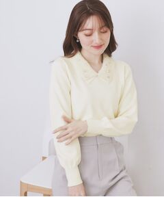 index / インデックス ニット・セーター | ダブルビジューフェザー衿付きニット【洗濯機OK】