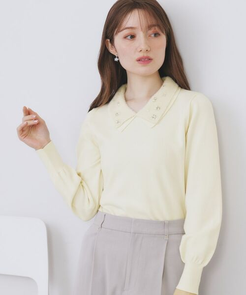 index / インデックス ニット・セーター | ダブルビジューフェザー衿付きニット【洗濯機OK】 | 詳細1