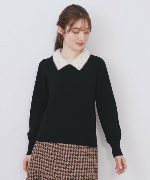 index / インデックス ニット・セーター | ダブルビジューフェザー衿付きニット【洗濯機OK】 | 詳細13