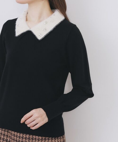 index / インデックス ニット・セーター | ダブルビジューフェザー衿付きニット【洗濯機OK】 | 詳細17