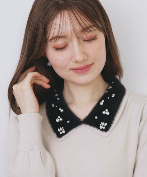 index / インデックス ニット・セーター | ダブルビジューフェザー衿付きニット【洗濯機OK】 | 詳細5