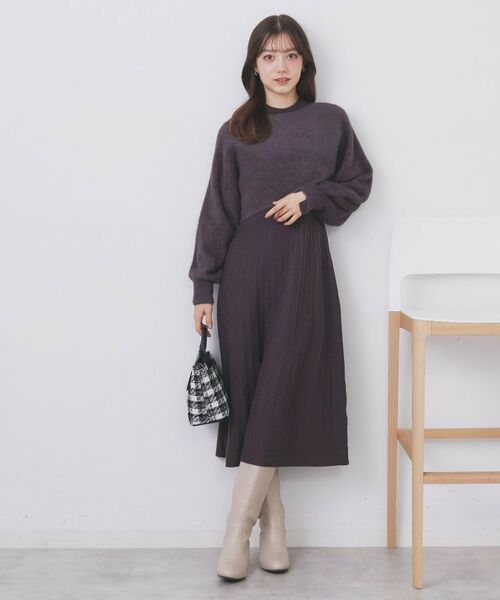 index / インデックス セットアップ | ラメフェザープルオーバーセット ニットワンピース【洗濯機OK】《XS~LL》(ブラウン(044))