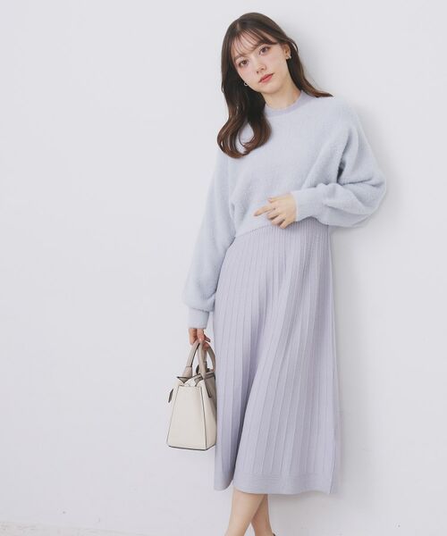 index / インデックス セットアップ | ラメフェザープルオーバーセット ニットワンピース【洗濯機OK】《XS~LL》(サックスブルー(090))